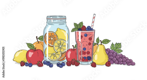 Fresh Fruit and Drink Glasses Setup.