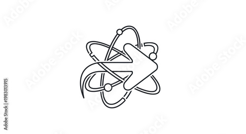 Atom Icon with Arrow Pointer Symbol.