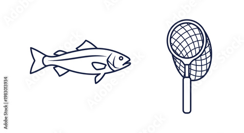 Fish and fishing net illustration.