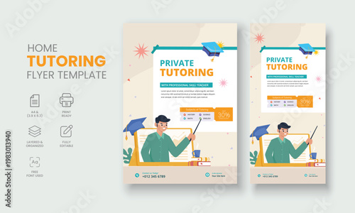 Private Tutor Flyer Template, Home Tuition Flyer, Online Tutors Flyer Template, Course Poster Template, Education Flyer