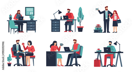 Business people working at desks offices.