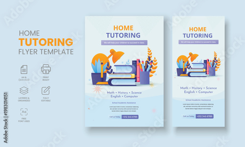 Private Tutor Flyer Template, Home Tuition Flyer, Online Tutors Flyer Template, Course Poster Template, Education Flyer