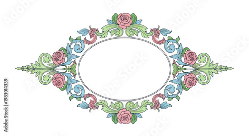 Vintage floral frame with roses and ornate scrollwork