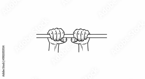 Two hands firmly gripping a horizontal bar, one on each side