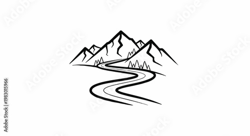 Winding road leads through mountains with sparse trees