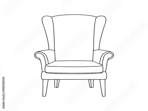 Elegant line art illustration of a classic wingback armchair simple and minimalist design