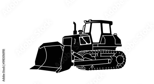 Black Silhouette of a Heavy Duty Bulldozer Construction Vehicle.