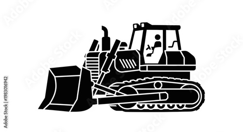 Black Silhouette of a Heavy Duty Bulldozer Vehicle.