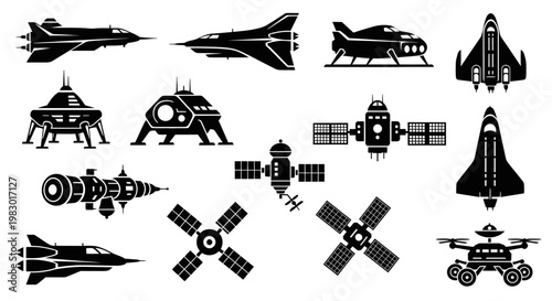 Collection of spacecraft and aircraft icons.