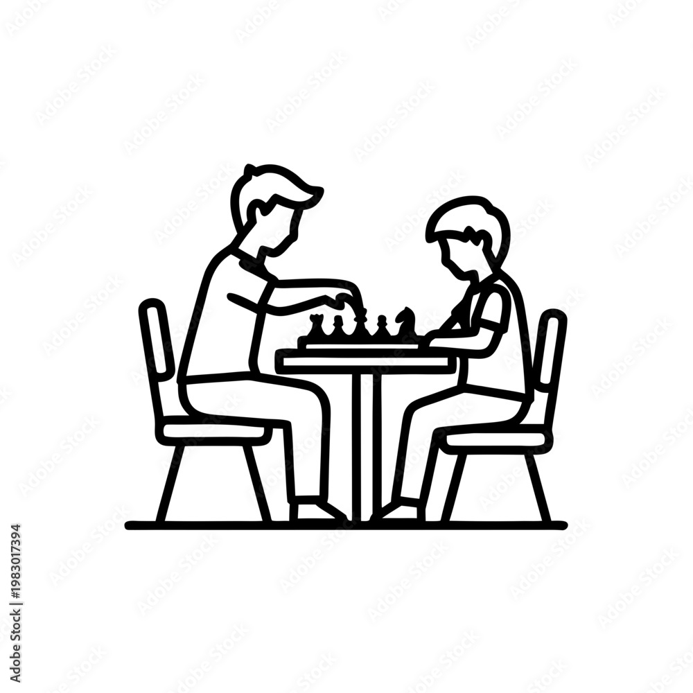 Fototapeta premium Teenager and child playing chess at table indoors 