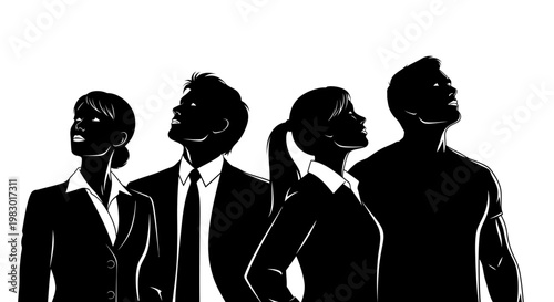 Diverse group of professionals looking upwards with determination 2.