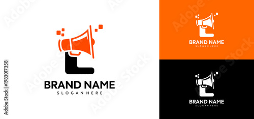 Logo design with megaphone and brand name.