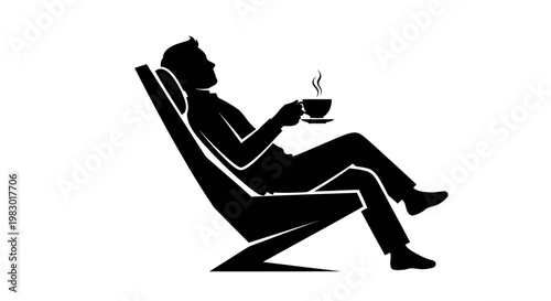 Silhouette of a man relaxing in a chair with a coffee cup.