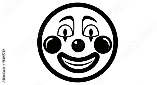 Simple Black and White Clown Face Icon Graphic.