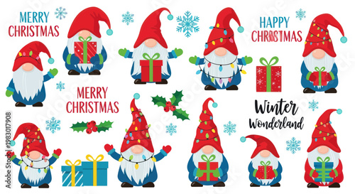 Christmas Gnomes with Gifts and Lights, Festive Winter Wonderland Characters