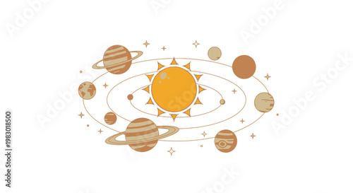 Illustration of planets orbiting the sun.