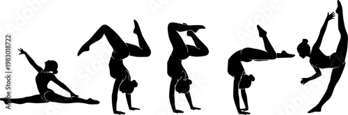 gymnastic and yoga silhouettes collection featuring various athletic poses and movements for fitness and artistic projects
