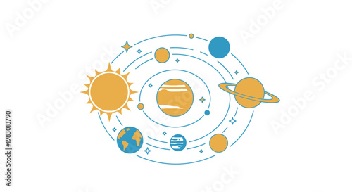 Solar system planets and sun illustration.
