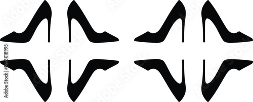 Vector illustration of high‑heeled shoe silhouettes arranged in symmetrical cross pattern design with fashion style