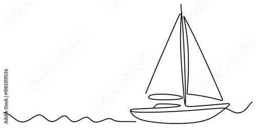 A minimalist single line drawing of a sailboat gliding gracefully across the calm ocean waves