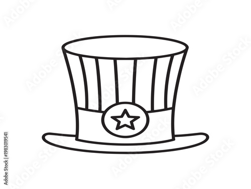 Simple line drawing of a classic uncle sam top hat with a star emblem