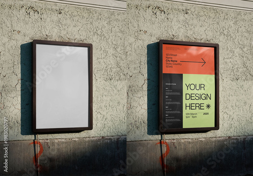 Mockup Of Customizable Vertical Sign On Wall