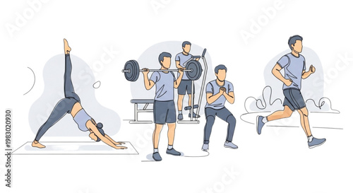 Flat Vector Fitness Yoga Gym Exercise Healthy Lifestyle Minimal Illustration