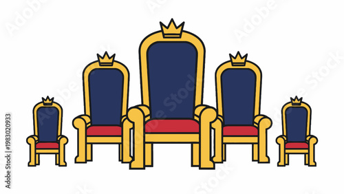 Golden royal throne set with crown icons on white background