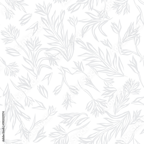 Grey Botanical Floral Fashion Textile Design