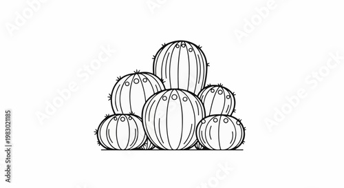 A simple line drawing depicts a cluster of cacti in varying sizes