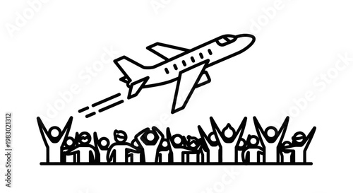 Airplane Taking Off Over Cheering Crowd