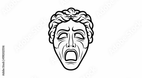 Dramatic black and white illustration of a screaming face