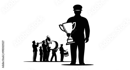 Band Leader Holding Trophy, Marching Band Silhouette