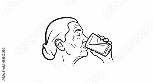 Elderly person drinks from a glass