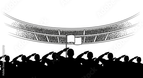 Crowd Salutes Flag at Stadium Event