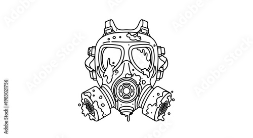 Distressed Gas Mask Outline, Chemical Warfare Protection, Post-Apocalyptic Symbol