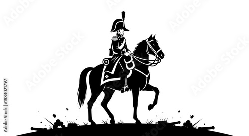 Equestrian General in Uniform on Horseback with Cannons Silhouette