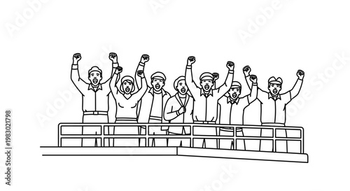 Excited Crowd Cheering with Raised Hands at an Event