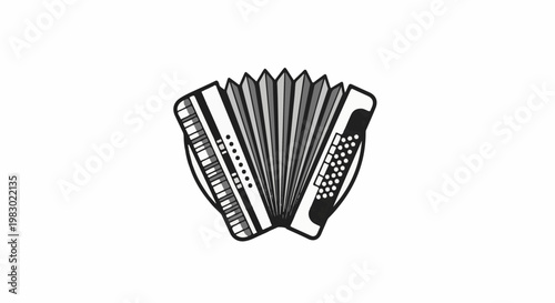A simplified, black and white illustration of a classic accordion instrument