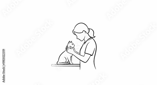 Person gently petting a cat in a simple line drawing