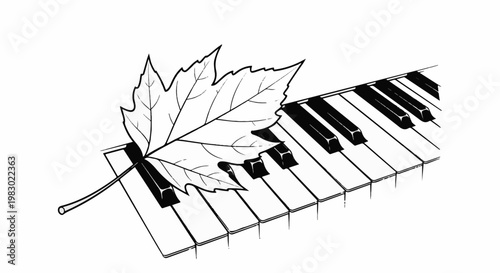 A single maple leaf rests on piano keys, hinting at autumn music