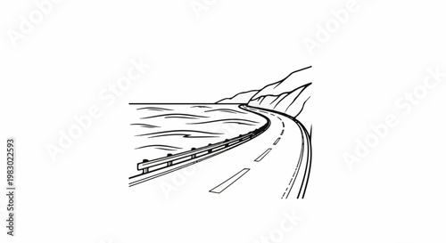 Coastal road curves by a wavy ocean alongside rocky cliffs