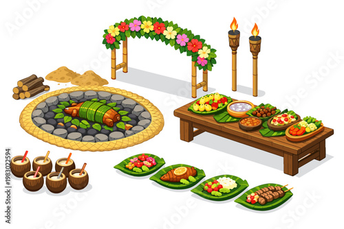 Tropical Luau Feast Setup