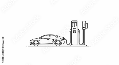 Electric car charging at a station, clean energy concept