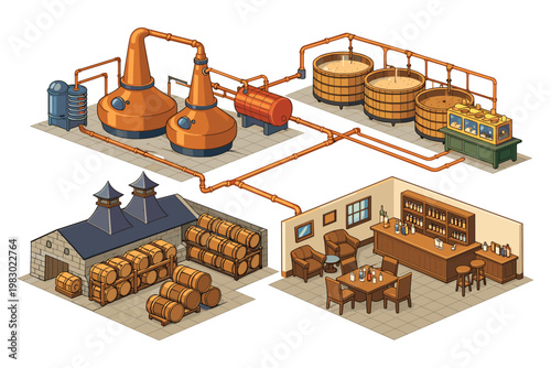 Distillery Production Process Isometric