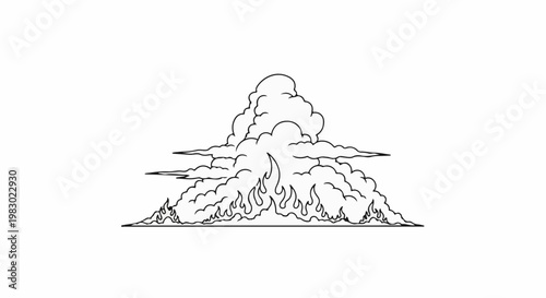 Exploding inferno with billowing smoke, dramatic cloud formation