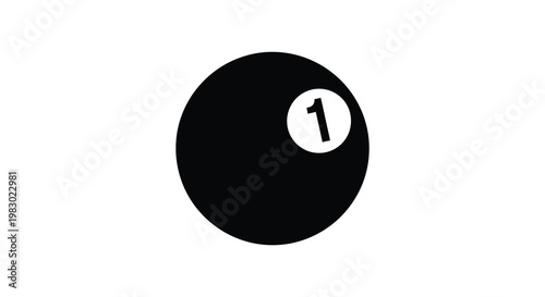 A graphic representation of a black eight ball with the number one silhouette