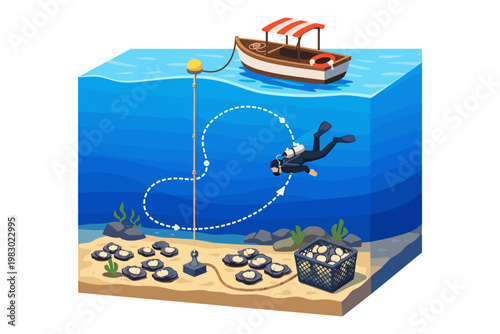Scuba Diver Harvesting Oysters