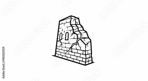 Crumbling stone tower with arched windows and visible cracks