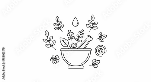 Herbal ingredients being prepared in a mortar and pestle for natural remedies